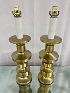 Pair of Hollywood Regency Solid Brass Table Desk Lamps Candlestick Modern - 3094900