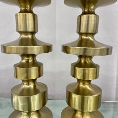 Pair of Hollywood Regency Solid Brass Table Desk Lamps Candlestick Modern - 3094902