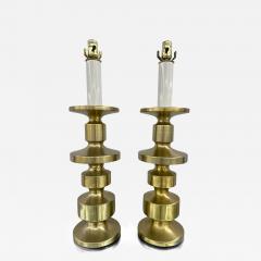 Pair of Hollywood Regency Solid Brass Table Desk Lamps Candlestick Modern - 3280105