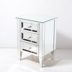Pair of Hollywood Regency Style Custom Mirrored Nightstands with Three Drawers - 4233787