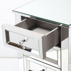 Pair of Hollywood Regency Style Custom Mirrored Nightstands with Three Drawers - 4233790
