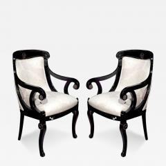 Pair of Hollywood Regency Style Ebonized Armchairs - 3019361