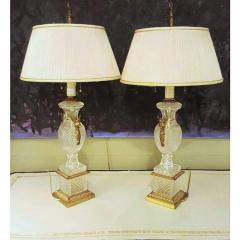 Pair of Hollywood Regency Style Fine Glass Lamps with Swan Handles - 3006621