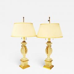 Pair of Hollywood Regency Style Fine Glass Lamps with Swan Handles - 3019176