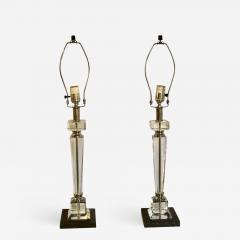 Pair of Hollywood Regency Style Glass and Chrome Table Lamps - 1298429