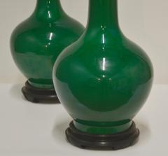 Pair of Hollywood Regency Style Jade Green Ceramic Table Lamps - 1277152