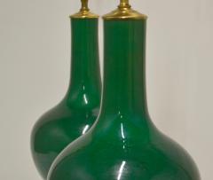 Pair of Hollywood Regency Style Jade Green Ceramic Table Lamps - 1277153