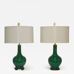 Pair of Hollywood Regency Style Jade Green Ceramic Table Lamps - 1308971