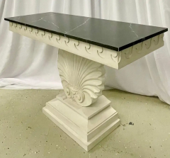 Pair of Hollywood Regency Style Shell From Console Tables Faux Marble Top - 2489081