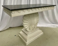 Pair of Hollywood Regency Style Shell From Console Tables Faux Marble Top - 2489082