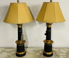 Pair of Hollywood Regency Style Table Lamps with Custom Shades Ebony and Gilt - 2564880