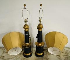 Pair of Hollywood Regency Style Table Lamps with Custom Shades Ebony and Gilt - 2564882