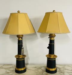 Pair of Hollywood Regency Style Table Lamps with Custom Shades Ebony and Gilt - 2564884