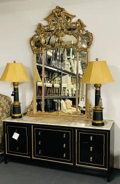 Pair of Hollywood Regency Style Table Lamps with Custom Shades Ebony and Gilt - 2564886
