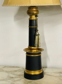 Pair of Hollywood Regency Style Table Lamps with Custom Shades Ebony and Gilt - 2564890