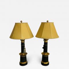 Pair of Hollywood Regency Style Table Lamps with Custom Shades Ebony and Gilt - 2566723