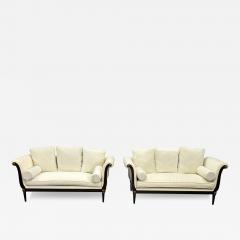 Pair of Hollywood Regency Vesey Style Sofas Settee Ebony Wood and Bronze - 3280174