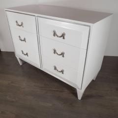 Pair of Hollywood Regency White Lacquer Chests with Nickeled Pulls - 3108668
