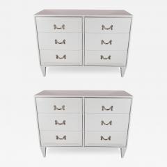 Pair of Hollywood Regency White Lacquer Chests with Nickeled Pulls - 3110918