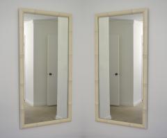 Pair of Hollywood Regency White Lacquered Faux Bamboo Wood Wall Mirrors - 2799599