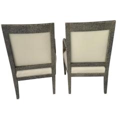 Pair of Hollywood Regency White Leather Lacquer Dolphin Chairs - 4247289
