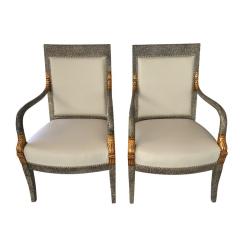Pair of Hollywood Regency White Leather Lacquer Dolphin Chairs - 4247290