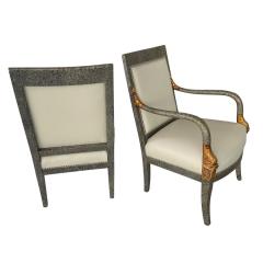Pair of Hollywood Regency White Leather Lacquer Dolphin Chairs - 4247291