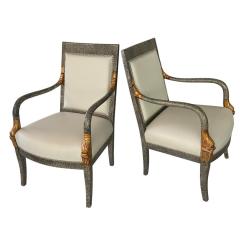 Pair of Hollywood Regency White Leather Lacquer Dolphin Chairs - 4247292