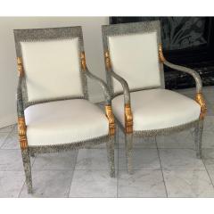 Pair of Hollywood Regency White Leather Lacquer Dolphin Chairs - 4247293