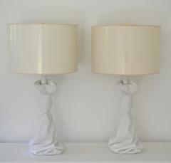 Pair of Hollywood Regency White Plaster Table Lamps - 2748115