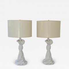 Pair of Hollywood Regency White Plaster Table Lamps - 2749736