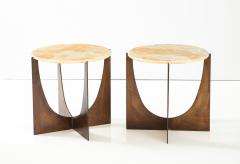 Pair of Honey Colored Onyx and Bronzed Steel Side Tables Italy 2022 - 2688017