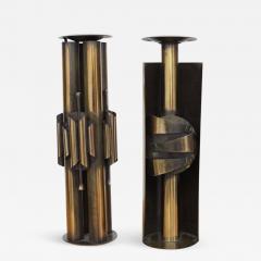 Pair of Huge Brutalist Candle Holders in Brass - 552860