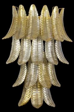 Pair of Huge Italian Gold Ferns Murano Glass Wall Sconces - 3659359