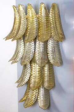 Pair of Huge Italian Gold Ferns Murano Glass Wall Sconces - 3659362