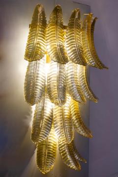 Pair of Huge Italian Gold Ferns Murano Glass Wall Sconces - 3659368
