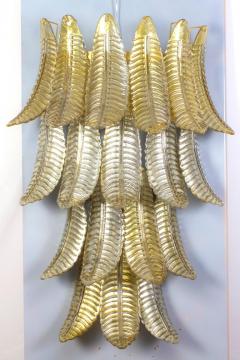 Pair of Huge Italian Gold Ferns Murano Glass Wall Sconces - 3659369