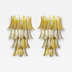 Pair of Huge Italian Gold Ferns Murano Glass Wall Sconces - 3661252