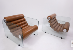 Pair of Hyaline Cognac leather Armchairs by Fabio Lenci Italy 1967 - 3419479