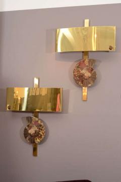 Pair of Important Ammonite and Brass Wall Lights Sconces - 4627820
