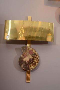 Pair of Important Ammonite and Brass Wall Lights Sconces - 4627825