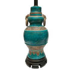 Pair of Impressive Italian Artisan Ceramic Lamps with Aqua Craquele Glaze 1950s - 2911950