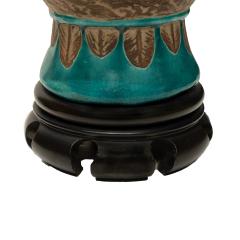 Pair of Impressive Italian Artisan Ceramic Lamps with Aqua Craquele Glaze 1950s - 2911952