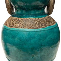Pair of Impressive Italian Artisan Ceramic Lamps with Aqua Craquele Glaze 1950s - 2911953