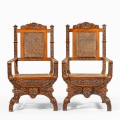 Pair of Indian throne chairs carved with the arms of the Kingdom of Travancore - 2106805