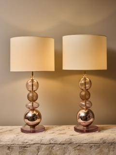 Pair of Iridescent Murano Glass Pink Table Lamps - 3659489