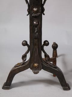 Pair of Iron and Bronze Strapwork Sphere Andirons - 3340944