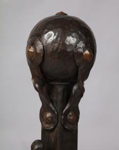 Pair of Iron and Bronze Strapwork Sphere Andirons - 3340949