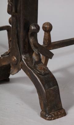Pair of Iron and Bronze Strapwork Sphere Andirons - 3340950