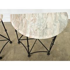 Pair of Iron and Marble Demilune Consoles - 4390162